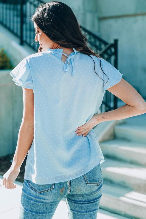 Tiered Sleeve Frilled Neck Dotted Top